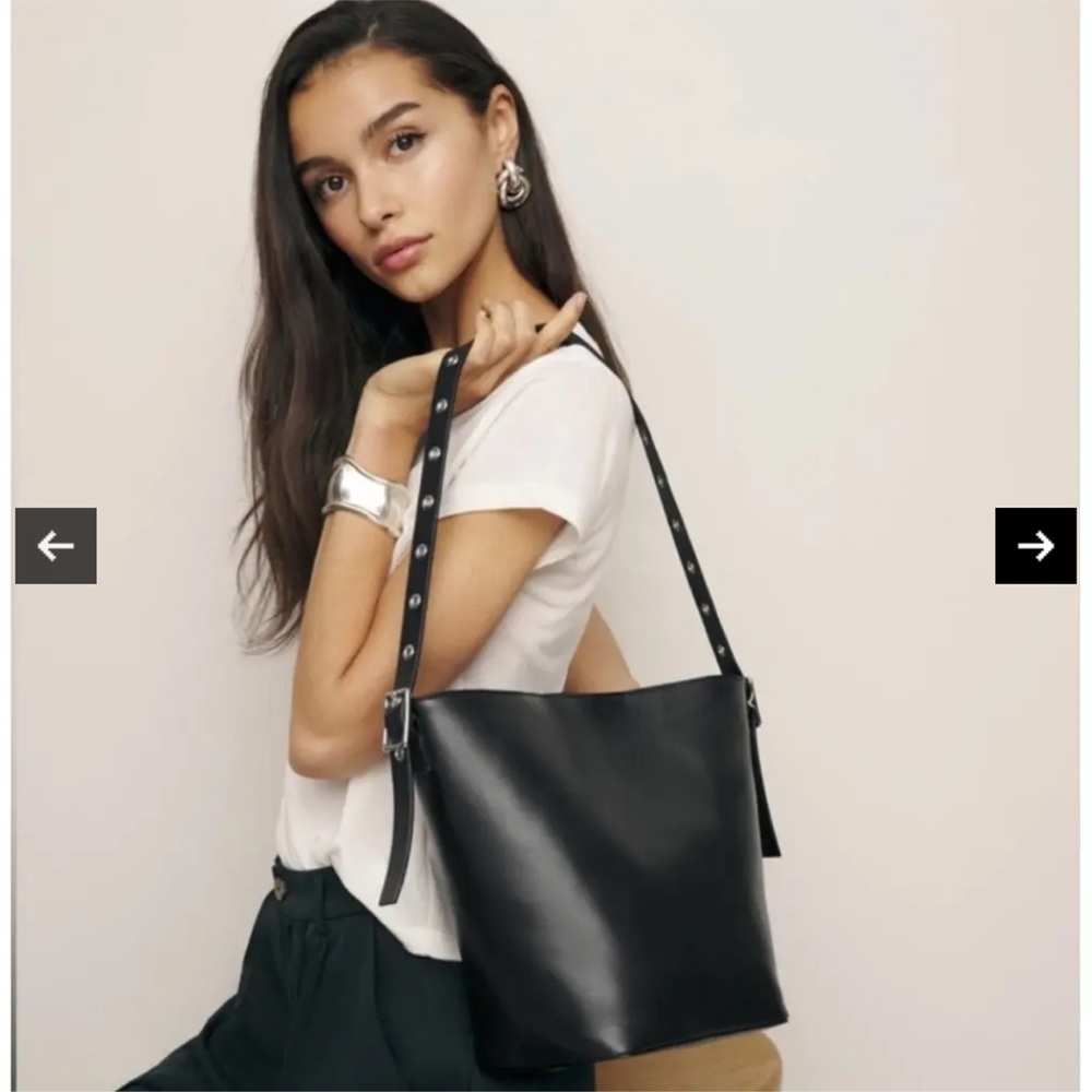 Reformation Black Rafaella Trapeze Tote Bucket Bag - Picture 11 of 11